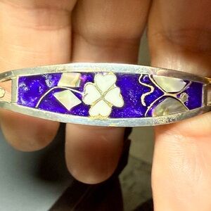 Elegant Silver and Purple Floral Bracelet
